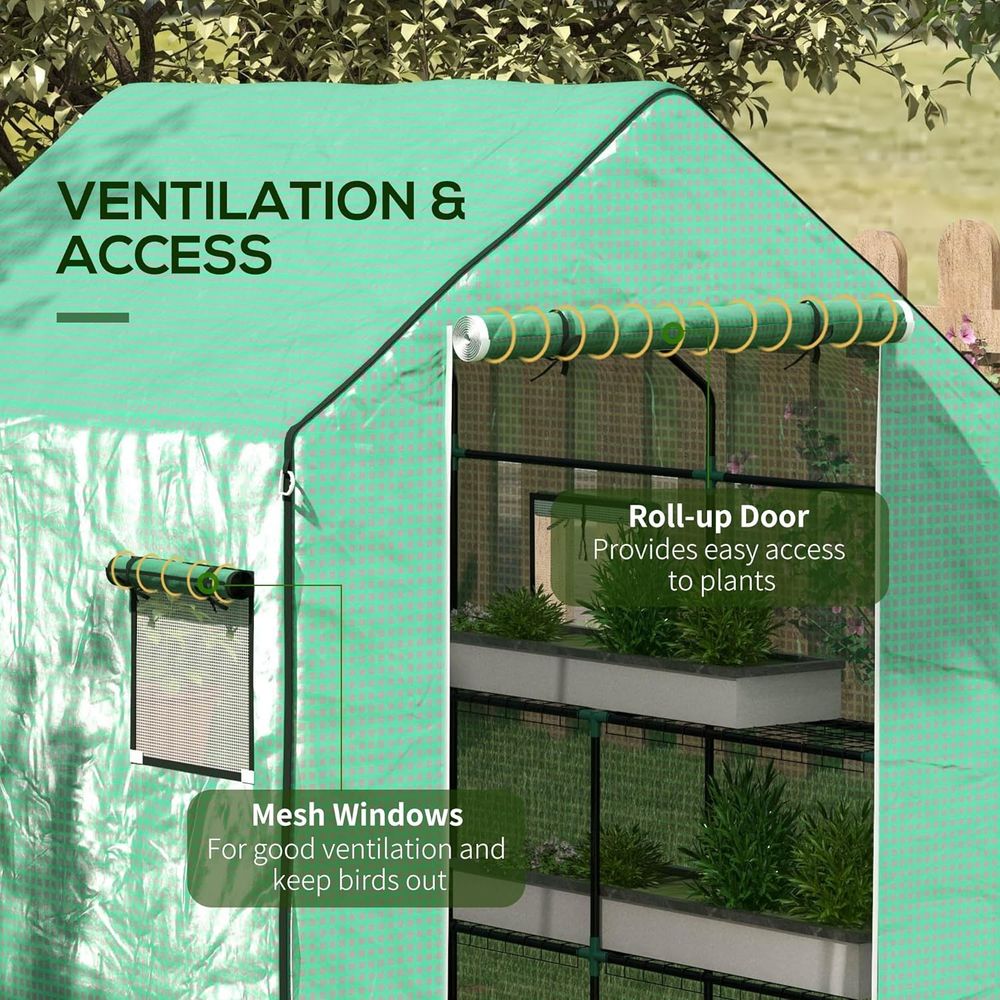 Outsunny Walk-in Greenhouse Cover Replacement with Door and Mesh Windows, Green - SGP Garden Ltd