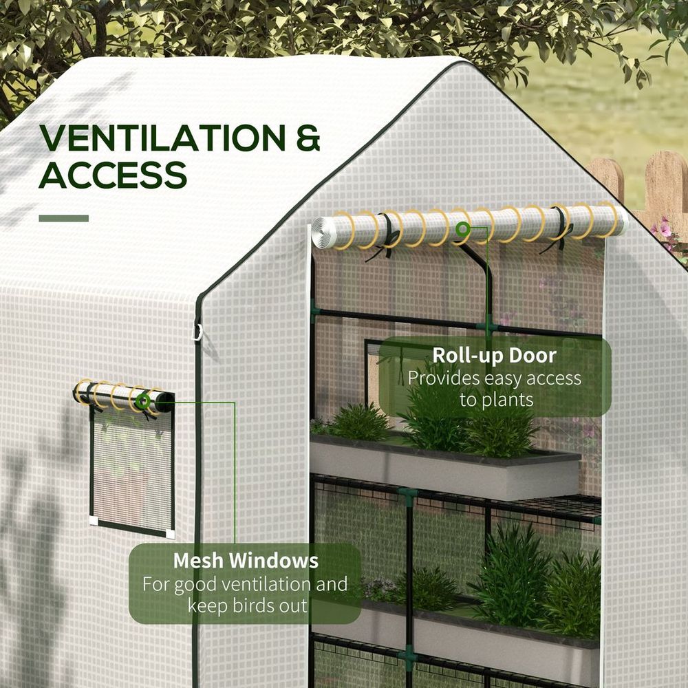 Outsunny Walk-in Greenhouse Cover Replacement with Door and Mesh Windows, White - SGP Garden Ltd