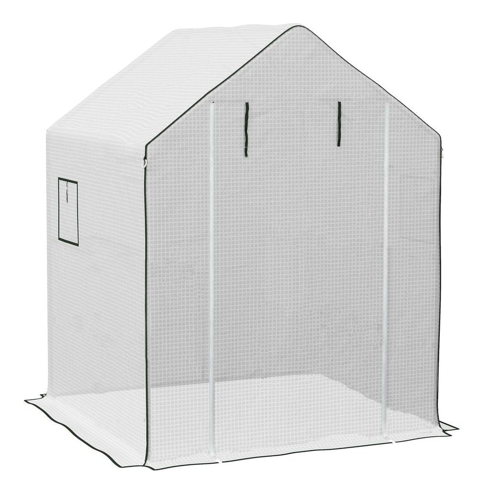 Outsunny Walk-in Greenhouse Cover Replacement with Door and Mesh Windows, White - SGP Garden Ltd