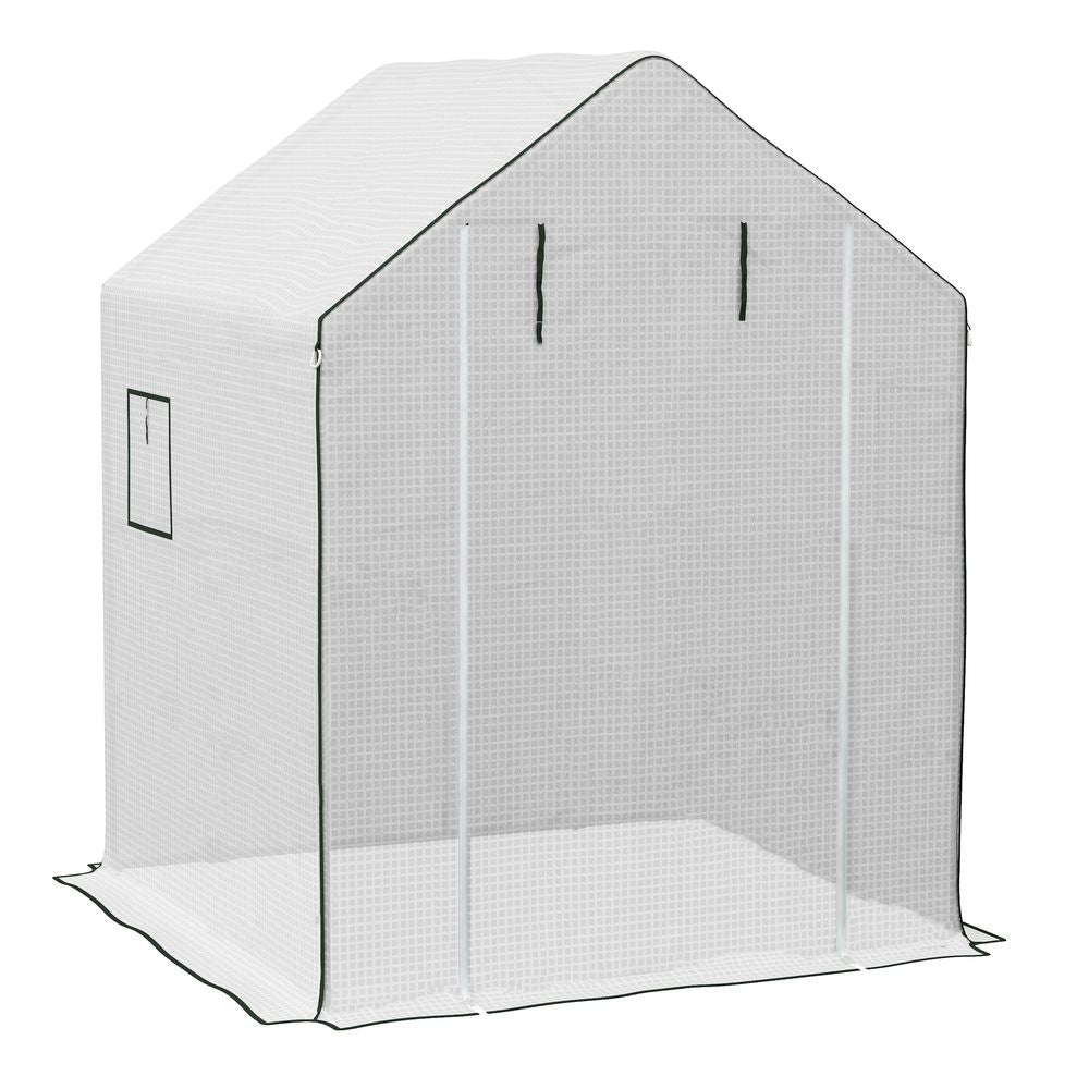 Outsunny Walk-in Greenhouse Cover Replacement with Door and Mesh Windows, White - SGP Garden Ltd