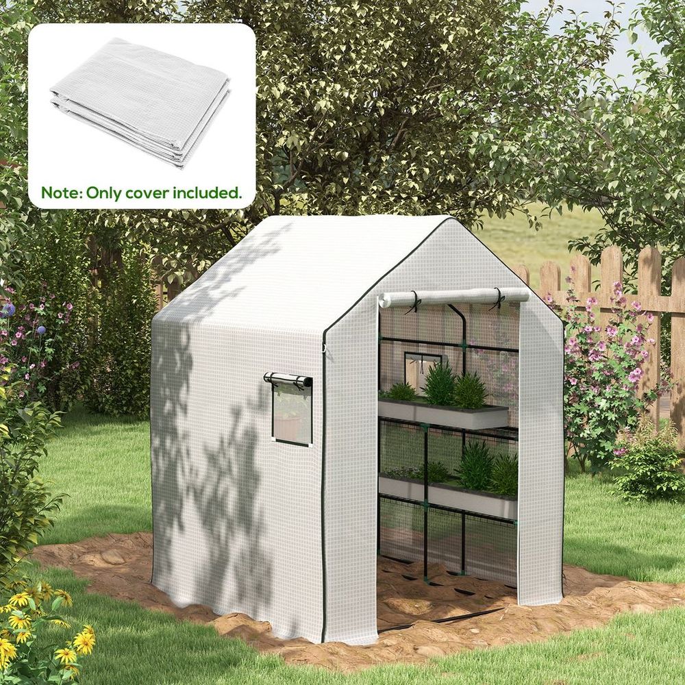 Outsunny Walk-in Greenhouse Cover Replacement with Door and Mesh Windows, White - SGP Garden Ltd