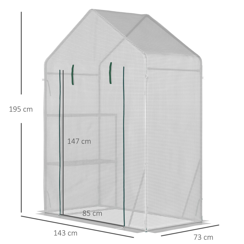 Outsunny Walk In Greenhouse with 2 Tier Shelf, Portable Gardening Plant Grow House with Roll up Zip Panel Door, Reinforced PE Cover, 143 x 73 x 195cm, Green - SGP Garden Ltd
