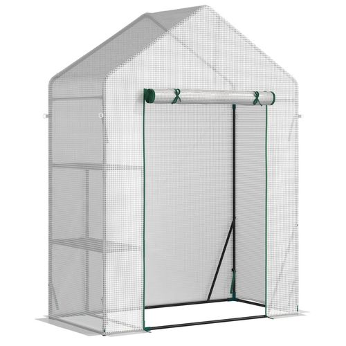 Outsunny Walk In Greenhouse with 2 Tier Shelf, Portable Gardening Plant Grow House with Roll up Zip Panel Door, Reinforced PE Cover, 143 x 73 x 195cm, Green - SGP Garden Ltd