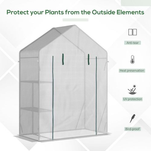 Outsunny Walk In Greenhouse with 2 Tier Shelf, Portable Gardening Plant Grow House with Roll up Zip Panel Door, Reinforced PE Cover, 143 x 73 x 195cm, Green - SGP Garden Ltd