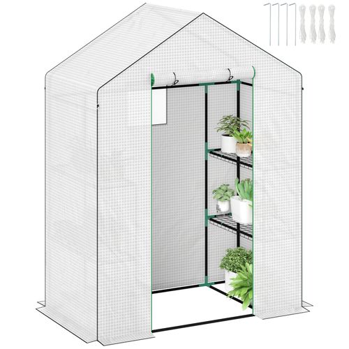 Outsunny Walk-in Greenhouse with 4 Shelves, Outdoor Small Greenhouse, White - SGP Garden Ltd