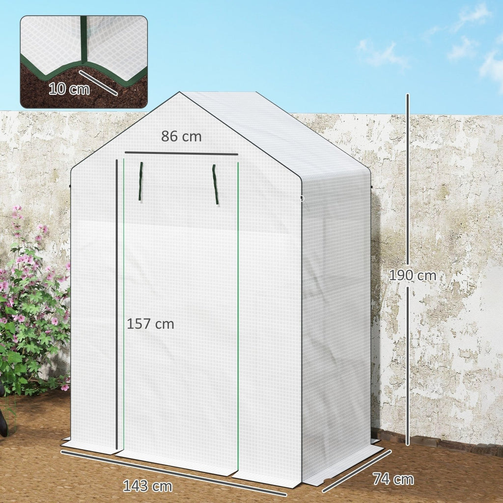 Outsunny Walk-in Greenhouse with 4 Shelves, Outdoor Small Greenhouse, White - SGP Garden Ltd