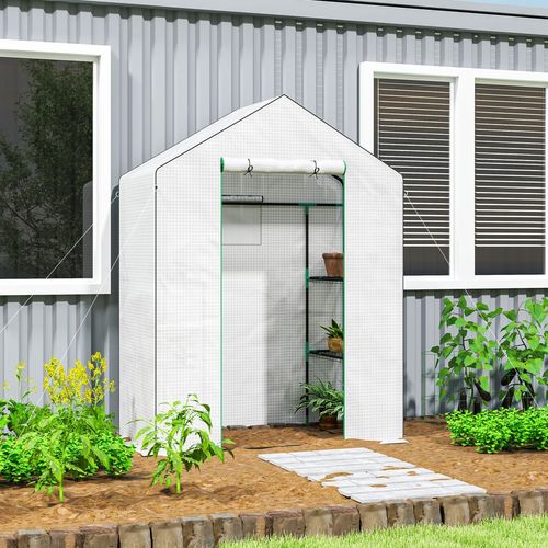 Outsunny Walk-in Greenhouse with 4 Shelves, Outdoor Small Greenhouse, White - SGP Garden Ltd
