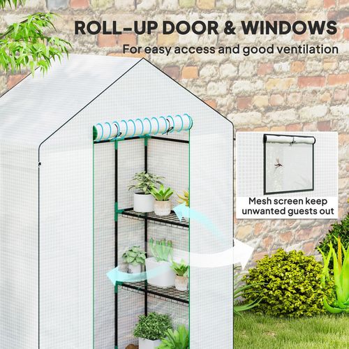 Outsunny Walk-in Greenhouse with 4 Shelves, Outdoor Small Greenhouse, White - SGP Garden Ltd