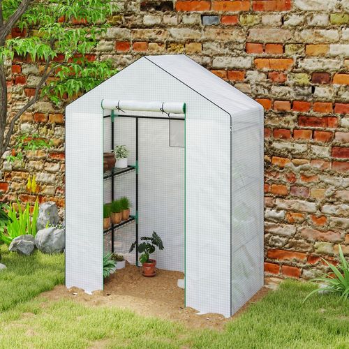 Outsunny Walk-in Greenhouse with 4 Shelves, Outdoor Small Greenhouse, White - SGP Garden Ltd