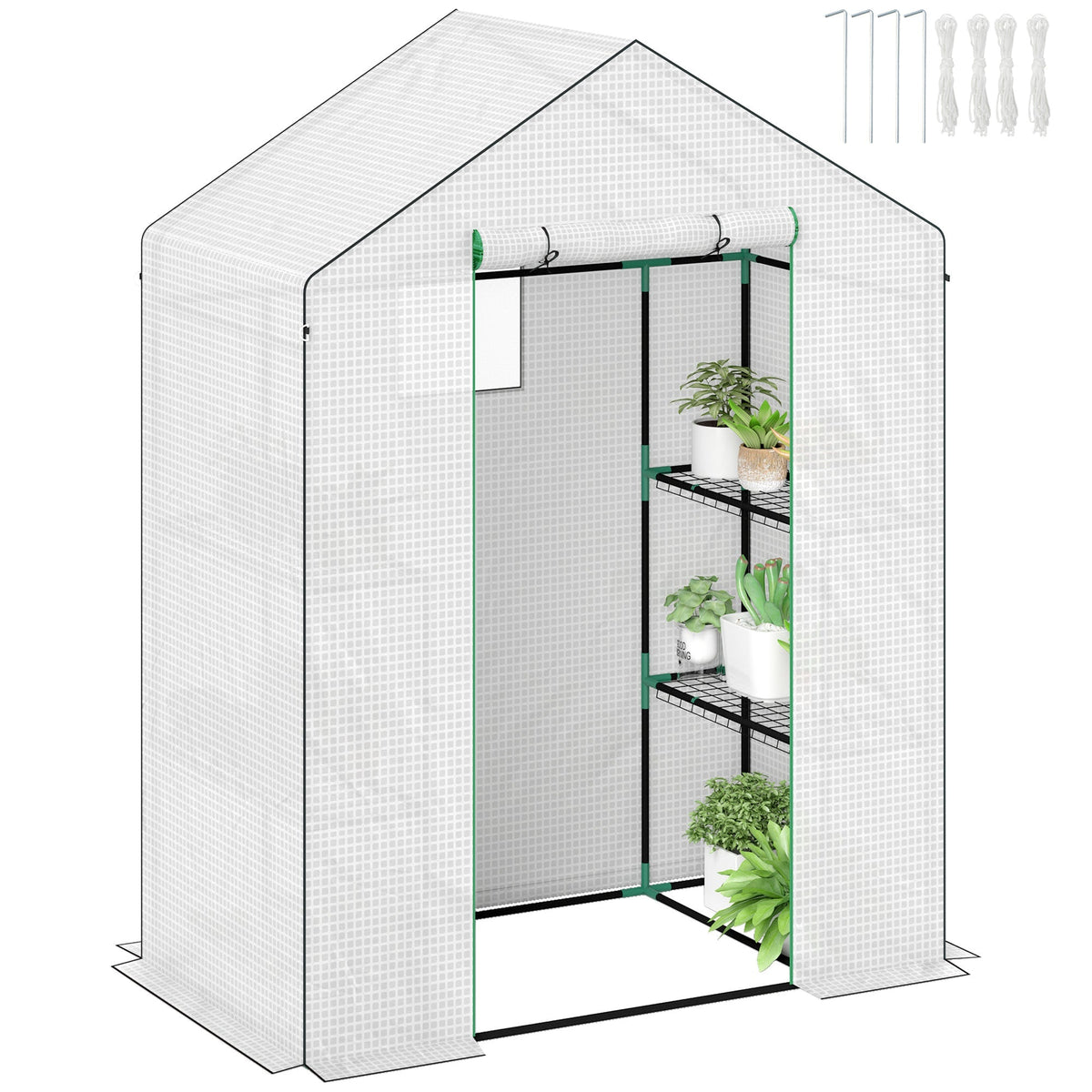 Outsunny Walk-in Greenhouse with 4 Shelves, Outdoor Small Greenhouse, White - SGP Garden Ltd
