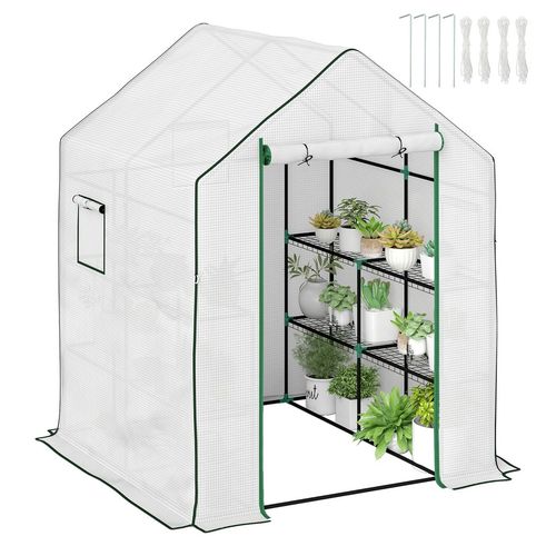 Outsunny Walk-in Greenhouse with 8 Shelves, Outdoor Small Greenhouse, White - SGP Garden Ltd