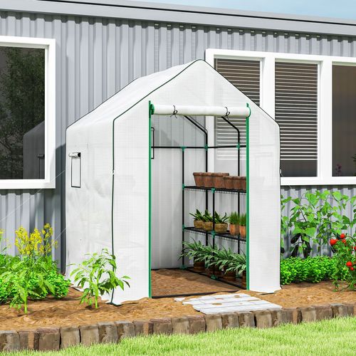 Outsunny Walk-in Greenhouse with 8 Shelves, Outdoor Small Greenhouse, White - SGP Garden Ltd