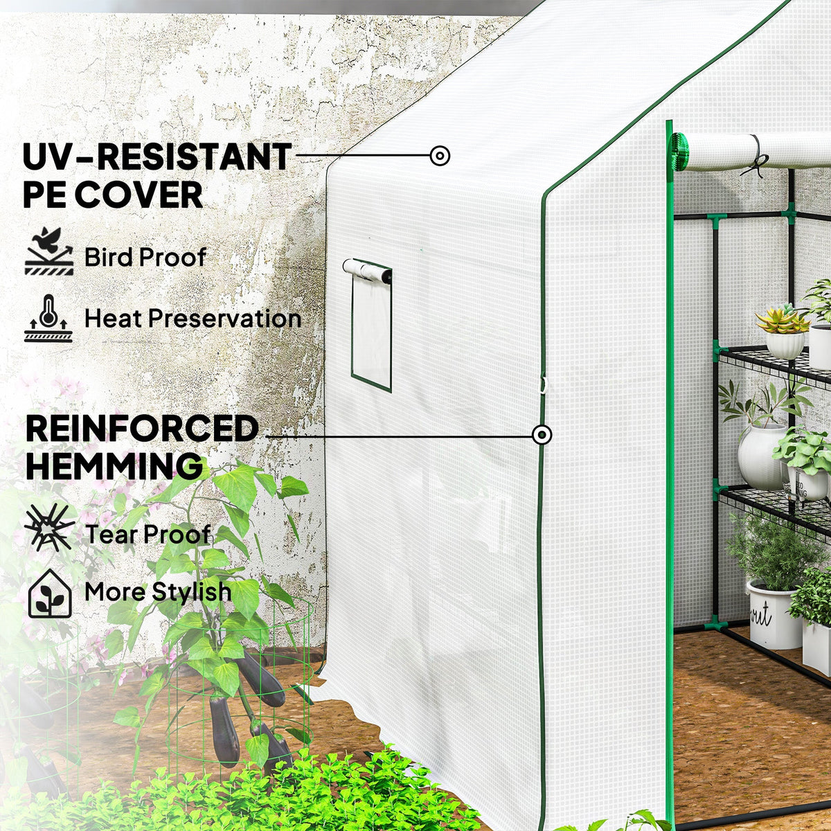 Outsunny Walk-in Greenhouse with 8 Shelves, Outdoor Small Greenhouse, White - SGP Garden Ltd