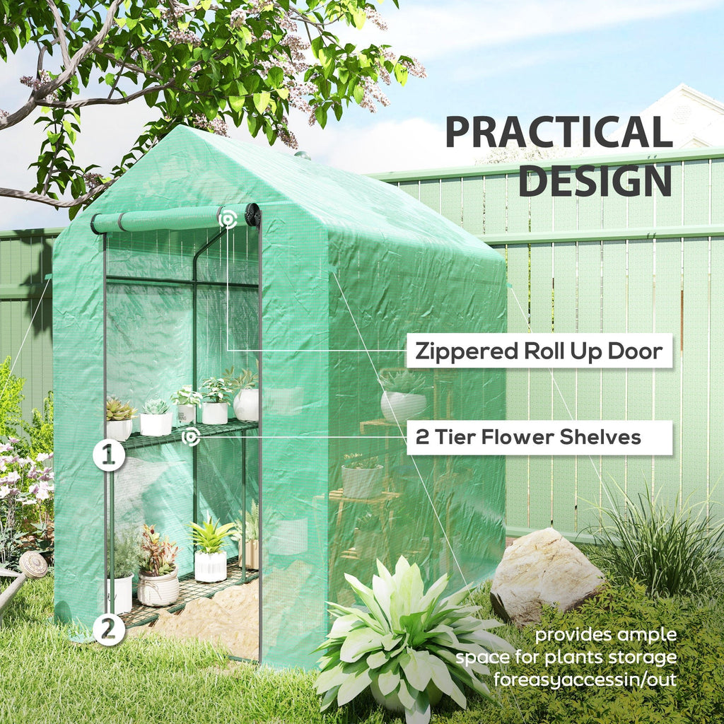 Outsunny Walk in Greenhouse w/Shelves Steeple Grow House 120 x 186 x 190 cm - SGP Garden Ltd