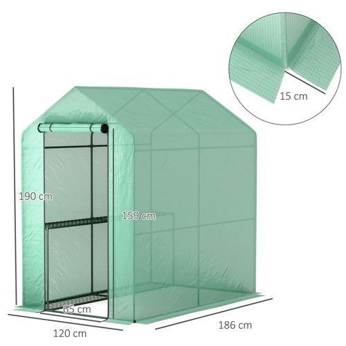 Outsunny Walk in Greenhouse w/Shelves Steeple Grow House 120 x 186 x 190 cm - SGP Garden Ltd
