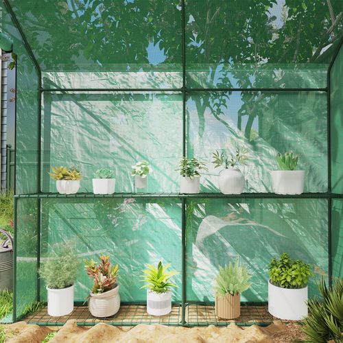 Outsunny Walk in Greenhouse w/Shelves Steeple Grow House 120 x 186 x 190 cm - SGP Garden Ltd