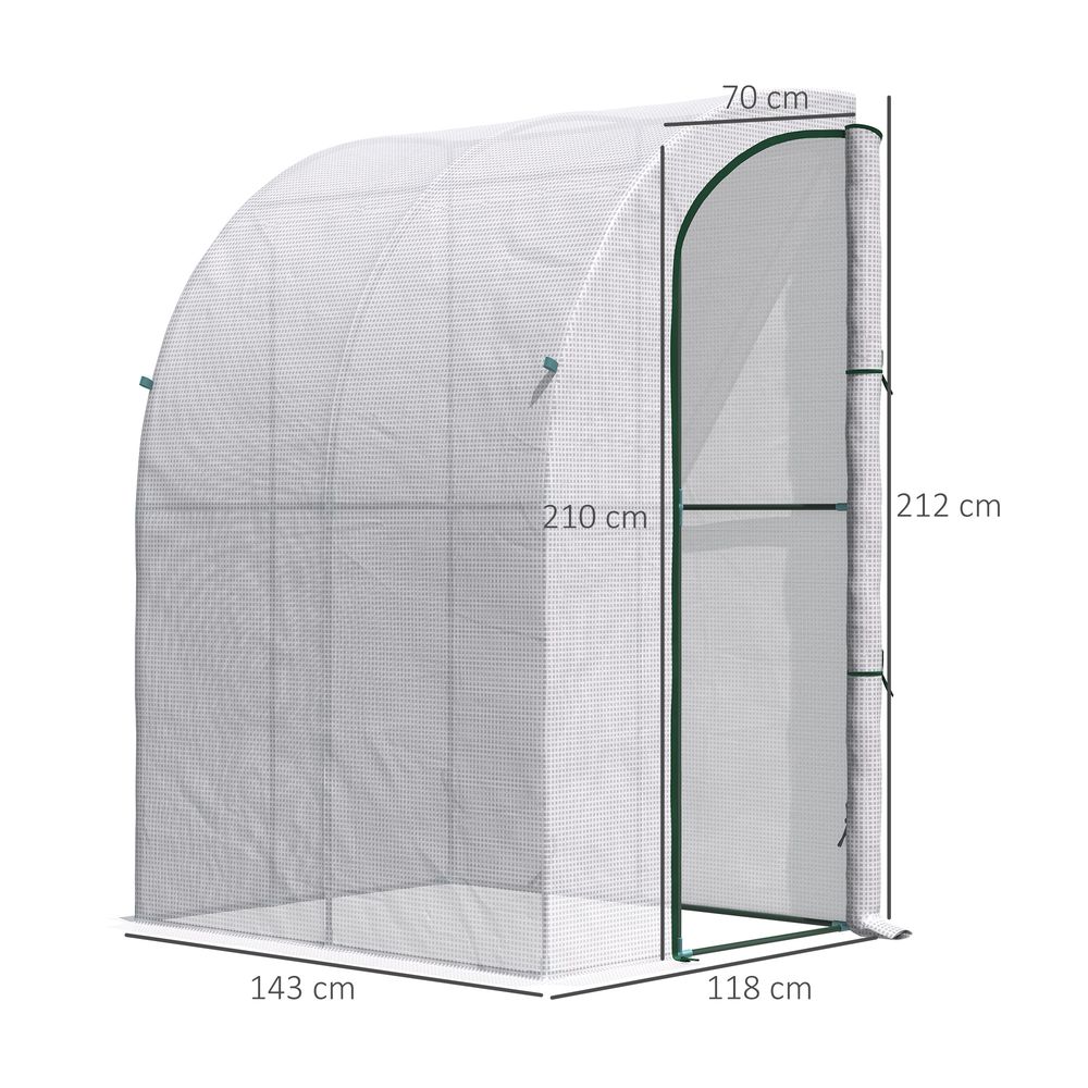 Outsunny Walk-In Lean to Wall Greenhouse w/ Zippered Door 143x118x212cm, White - SGP Garden Ltd