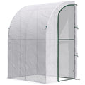 Outsunny Walk-In Lean to Wall Greenhouse w/ Zippered Door 143x118x212cm, White - SGP Garden Ltd