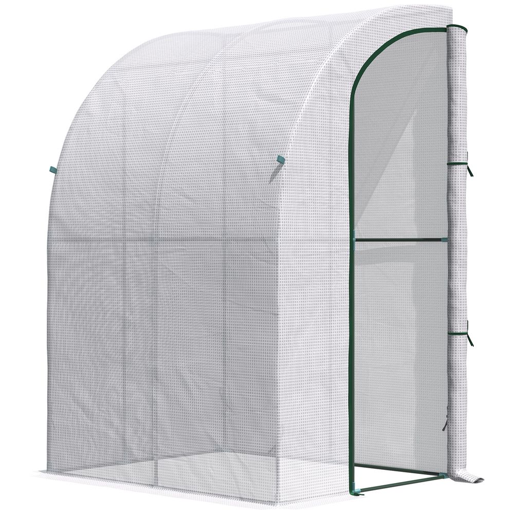 Outsunny Walk-In Lean to Wall Greenhouse w/ Zippered Door 143x118x212cm, White - SGP Garden Ltd
