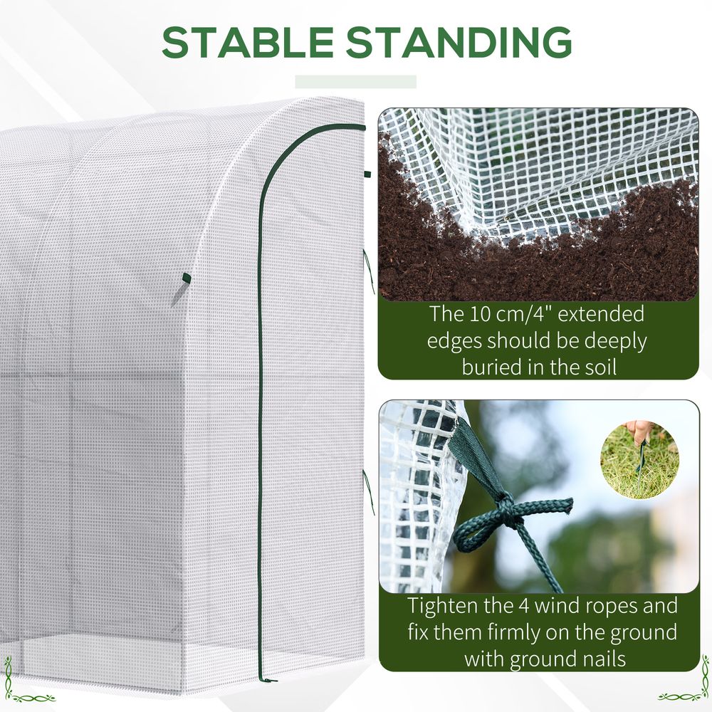 Outsunny Walk-In Lean to Wall Greenhouse w/ Zippered Door 143x118x212cm, White - SGP Garden Ltd