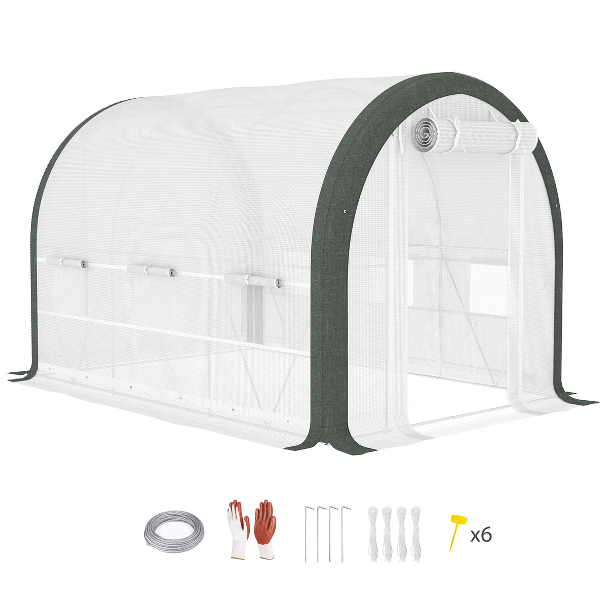 Outsunny Walk-in Tunnel Greenhouse, Upgraded Structure, Mesh Door & Windows - SGP Garden Ltd