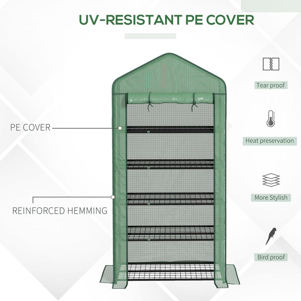 Outsunny Widened Mini Greenhouse 5 Tier Green House, 193H x 90W x 49Dcm, Green - SGP Garden Ltd