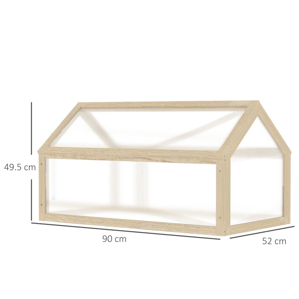 Outsunny Wooden Cold Frame Garden Polycarbonate Greenhouse with Openable Top Cover, Grow House for Flowers, Vegetables, Plants, 90 x 52 x 50cm, Natural - SGP Garden Ltd