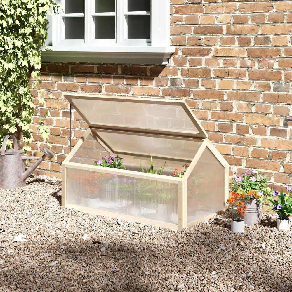 Outsunny Wooden Cold Frame Garden Polycarbonate Greenhouse with Openable Top Cover - SGP Garden Ltd