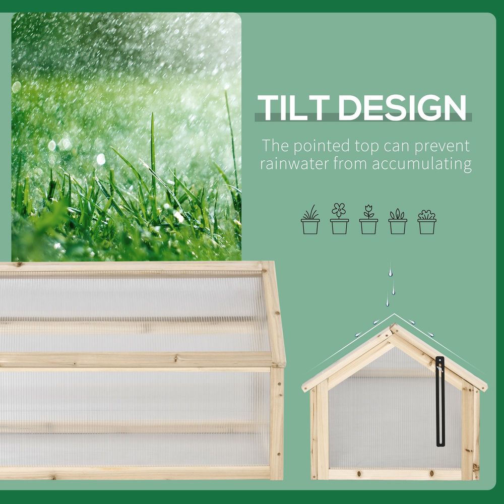 Outsunny Wooden Cold Frame Garden Polycarbonate Greenhouse with Openable Top Cover - SGP Garden Ltd