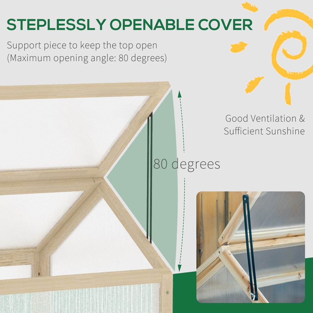 Outsunny Wooden Cold Frame Garden Polycarbonate Greenhouse with Openable Top Cover - SGP Garden Ltd
