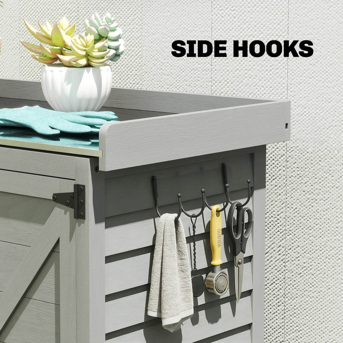 Outsunny Wooden Garden Shed, Garden Tool Storage Shed with Shelf and Side Hooks, 71.5 x 39 x 95 cm, Grey - SGP Garden Ltd