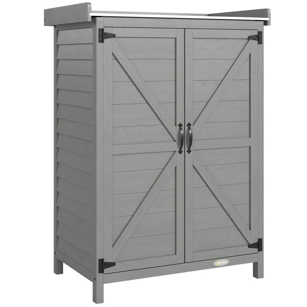 Outsunny Wooden Garden Shed, Garden Tool Storage Shed with Shelf and Side Hooks, 71.5 x 39 x 95 cm, Grey - SGP Garden Ltd
