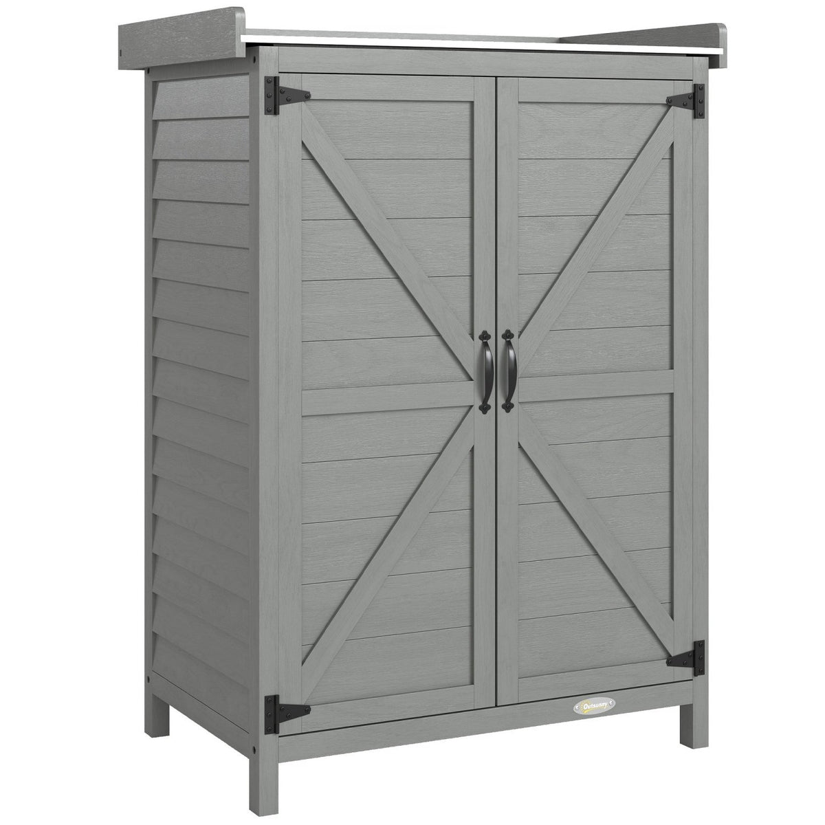 Outsunny Wooden Garden Shed, Garden Tool Storage Shed with Shelf and Side Hooks, 71.5 x 39 x 95 cm, Grey - SGP Garden Ltd