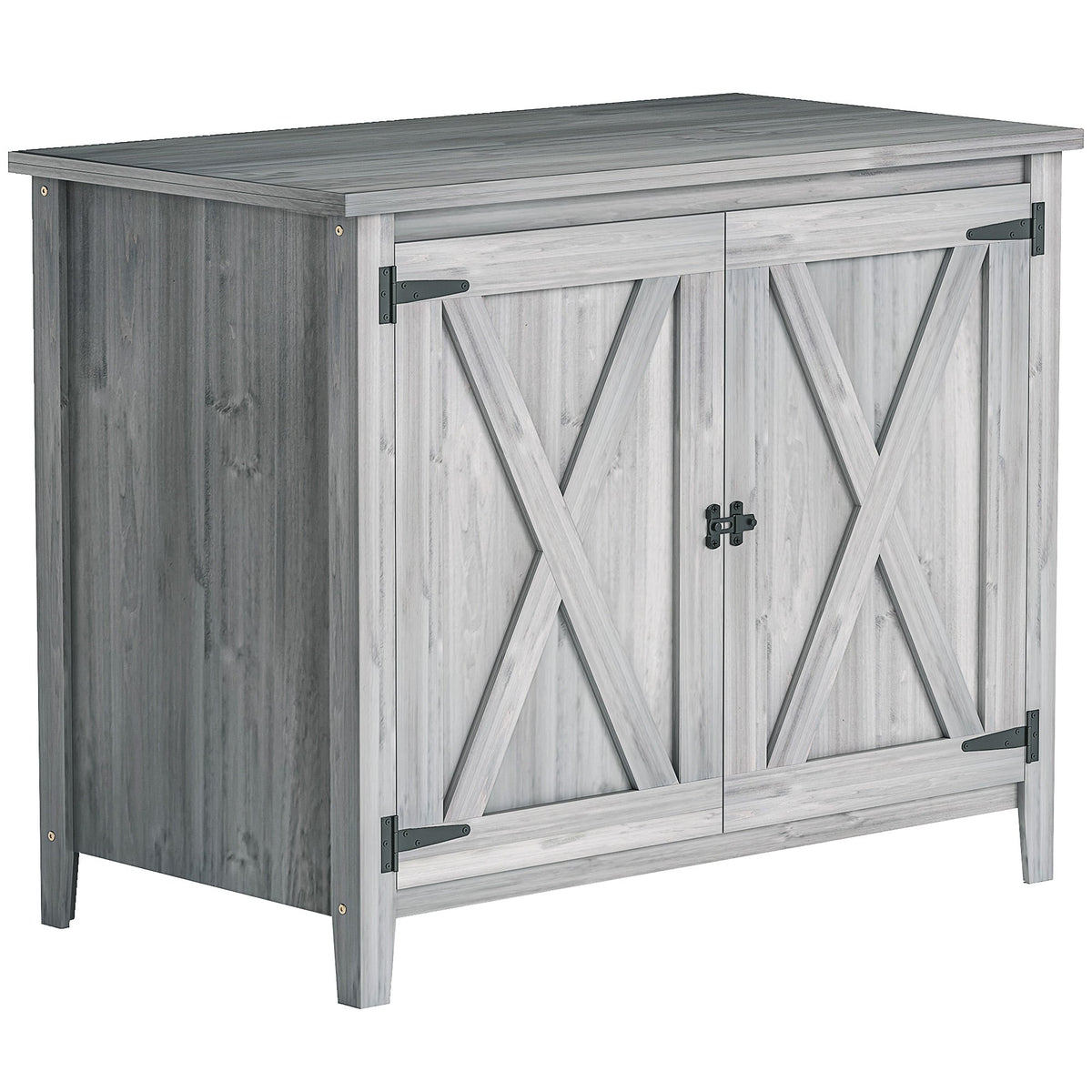 Outsunny Wooden Garden Shed, Outdoor Fir Wood Storage Shed with Shelf and Double Doors, Light Grey - SGP Garden Ltd