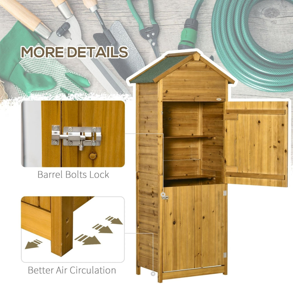 Outsunny Wooden Garden Storage Shed Utility Gardener Cabinet w/ 3 Shelves and 2 Door, 191.5cm x 79cm x 49cm, Natural wood effect - SGP Garden Ltd