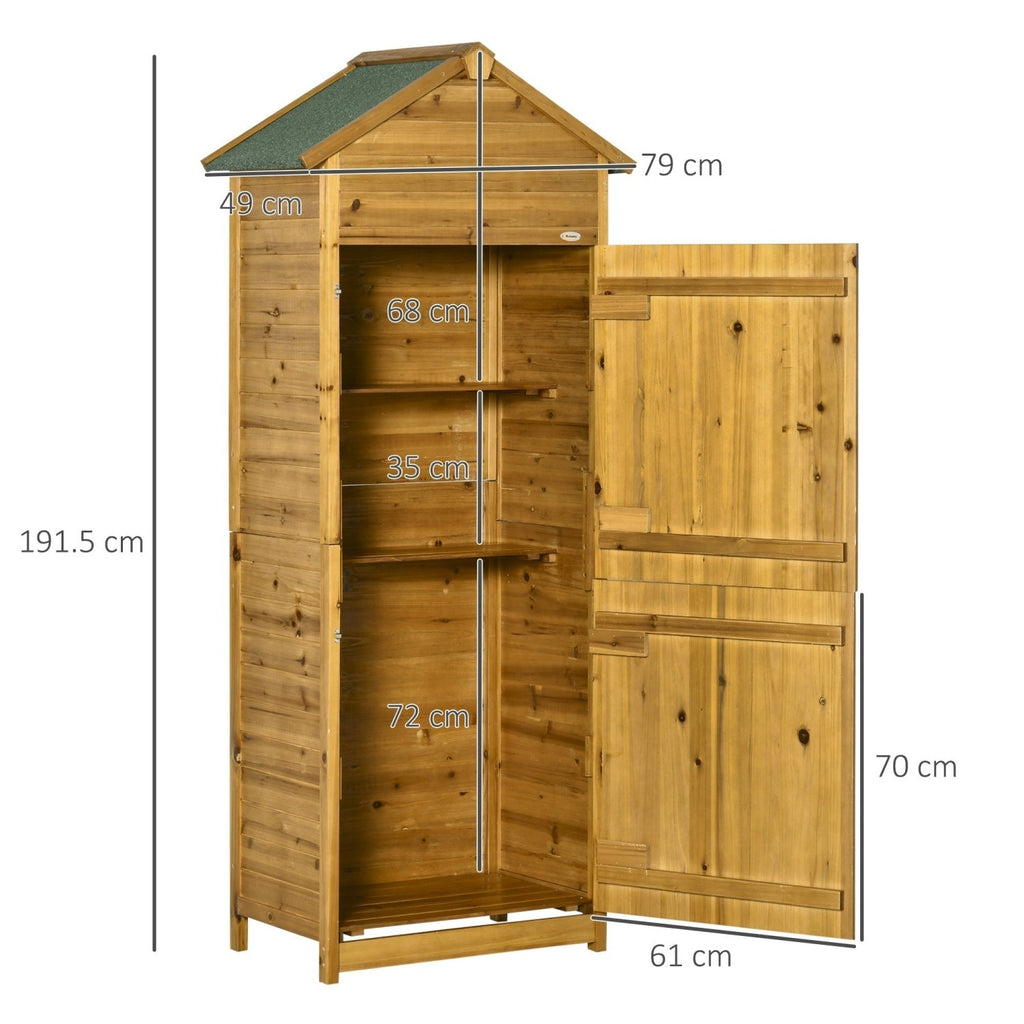 Outsunny Wooden Garden Storage Shed Utility Gardener Cabinet w/ 3 Shelves and 2 Door, 191.5cm x 79cm x 49cm, Natural wood effect - SGP Garden Ltd