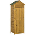 Outsunny Wooden Garden Storage Shed Utility Gardener Cabinet w/ 3 Shelves and 2 Door, 191.5cm x 79cm x 49cm, Natural wood effect - SGP Garden Ltd