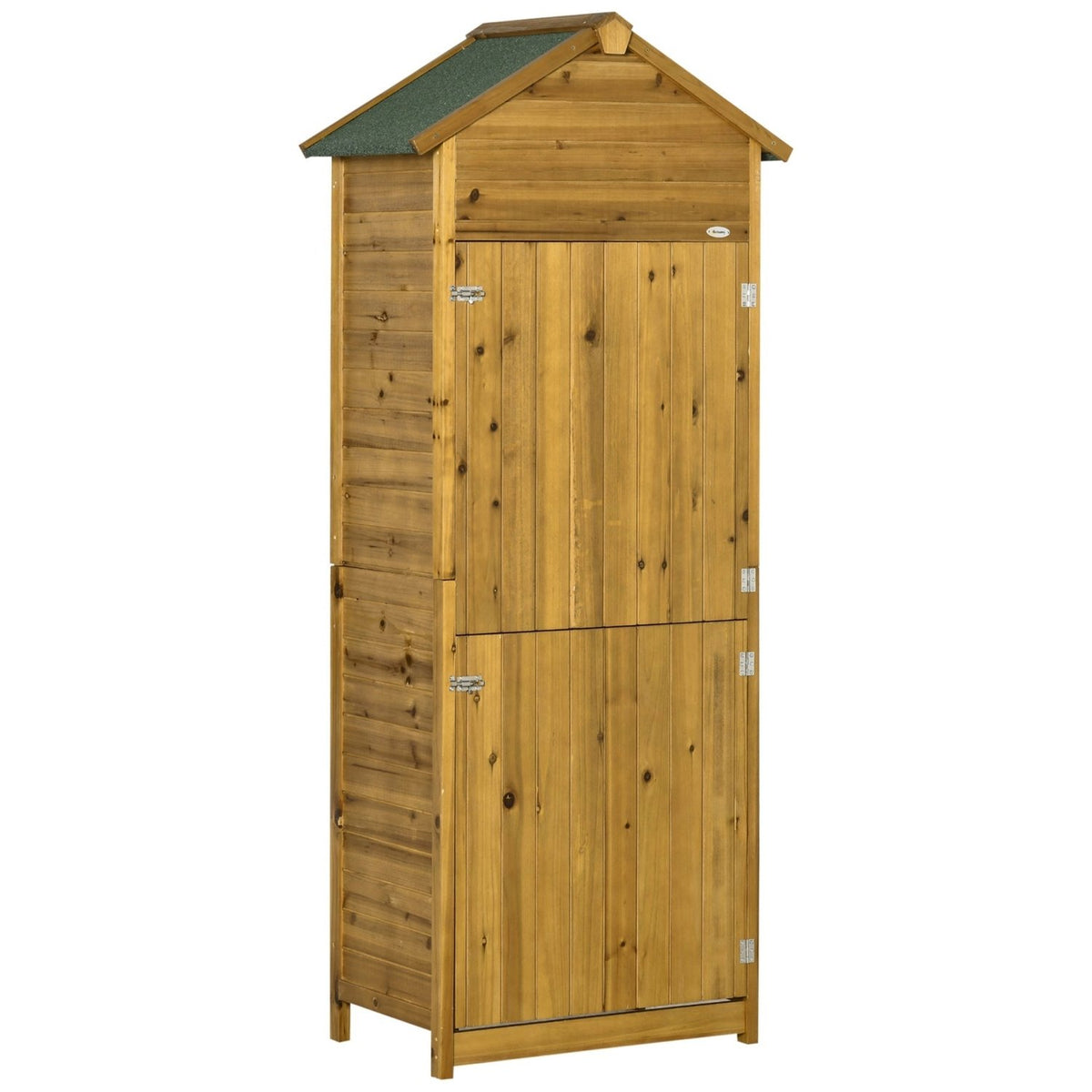 Outsunny Wooden Garden Storage Shed Utility Gardener Cabinet w/ 3 Shelves and 2 Door, 191.5cm x 79cm x 49cm, Natural wood effect - SGP Garden Ltd