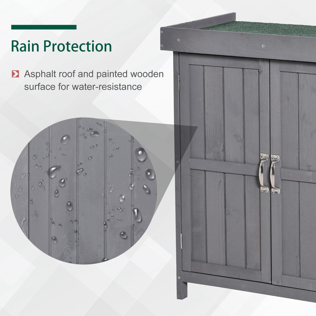 Outsunny Wooden Garden Storage Shed with Hinged Roof and Shelves, Outdoor Storage Cabinet Chest, Double Doors, 74 x 43 x 88cm, Grey - SGP Garden Ltd