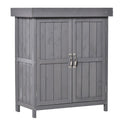 Outsunny Wooden Garden Storage Shed with Hinged Roof and Shelves, Outdoor Storage Cabinet Chest, Double Doors, 74 x 43 x 88cm, Grey - SGP Garden Ltd