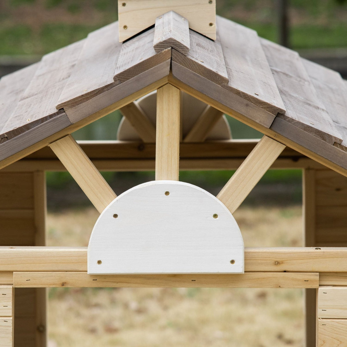 Outsunny Wooden Playhouse for Kids Outdoor Wendy House with Door, windows, Bench, Service Stations, Flowerpot Holder, For Ages 3-7 Years - SGP Garden Ltd