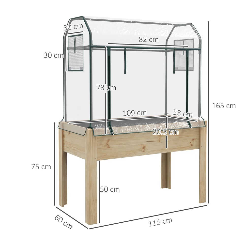 Outsunny Wooden Raised Planter, Garden Bed with Greenhouse Cover and Bed Liner - SGP Garden Ltd