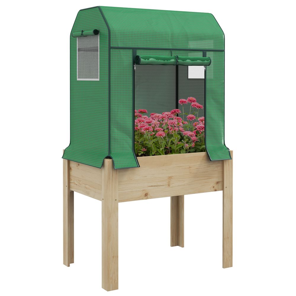 Outsunny Wooden Raised Planter with PE Greenhouse Cover and Bed Liner - SGP Garden Ltd