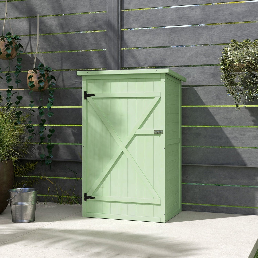 Outsunny Wooden Small Shed, Garden Storage Shed with Shelves and Bolt Latch, 75L x 56W x115H cm, Green - SGP Garden Ltd