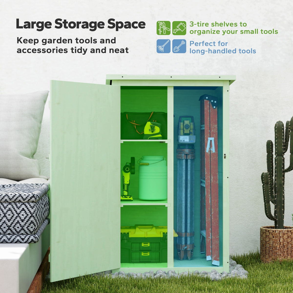Outsunny Wooden Small Shed, Garden Storage Shed with Shelves and Bolt Latch, 75L x 56W x115H cm, Green - SGP Garden Ltd