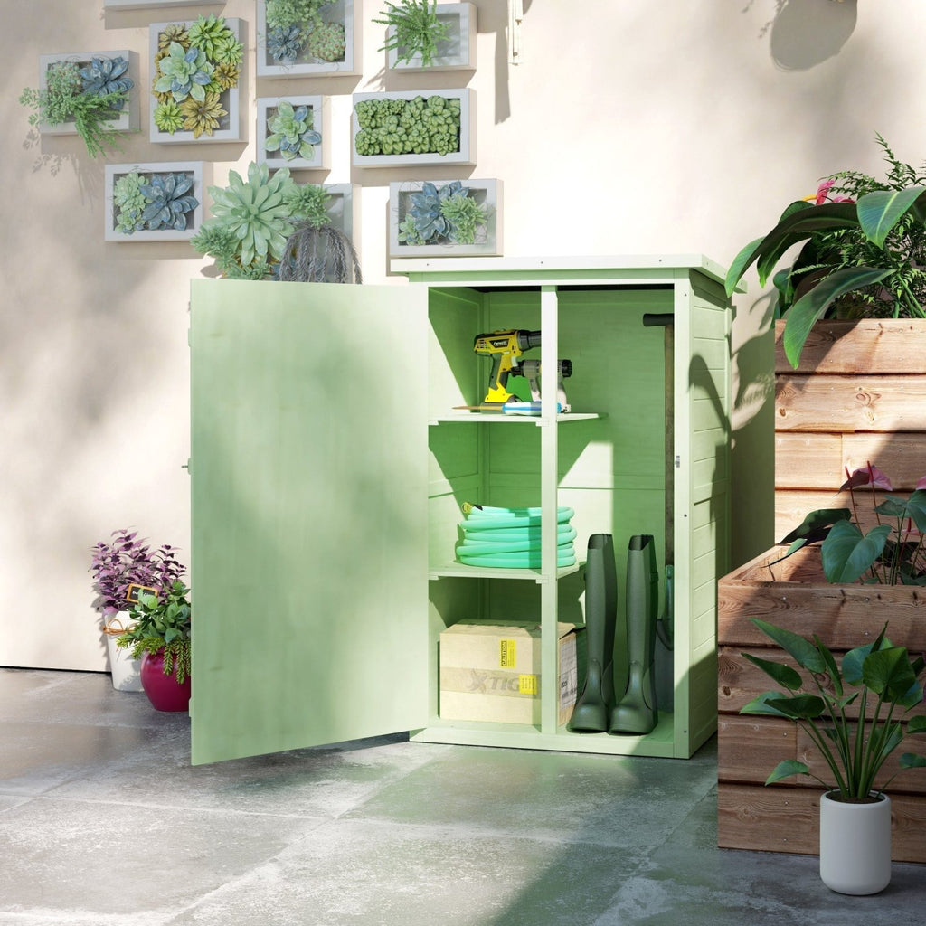Outsunny Wooden Small Shed, Garden Storage Shed with Shelves and Bolt Latch, 75L x 56W x115H cm, Green - SGP Garden Ltd