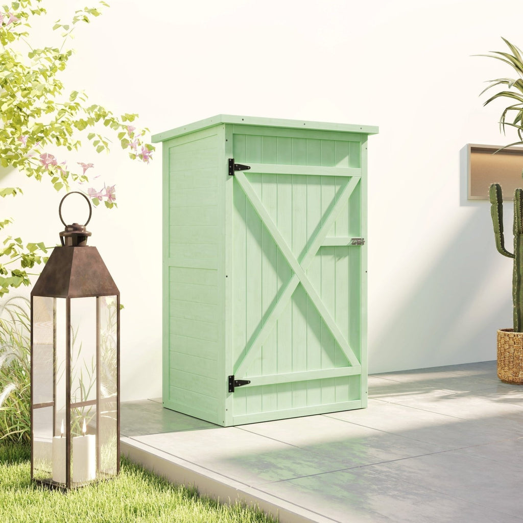 Outsunny Wooden Small Shed, Garden Storage Shed with Shelves and Bolt Latch, 75L x 56W x115H cm, Green - SGP Garden Ltd