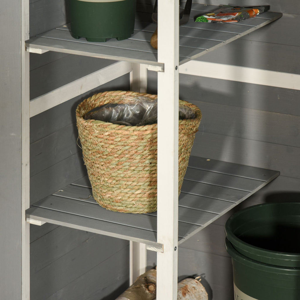Outsunny Wooden Small Shed, Garden Storage Shed with Shelves and Bolt Latch, 75L x 56W x115H cm, Grey - SGP Garden Ltd