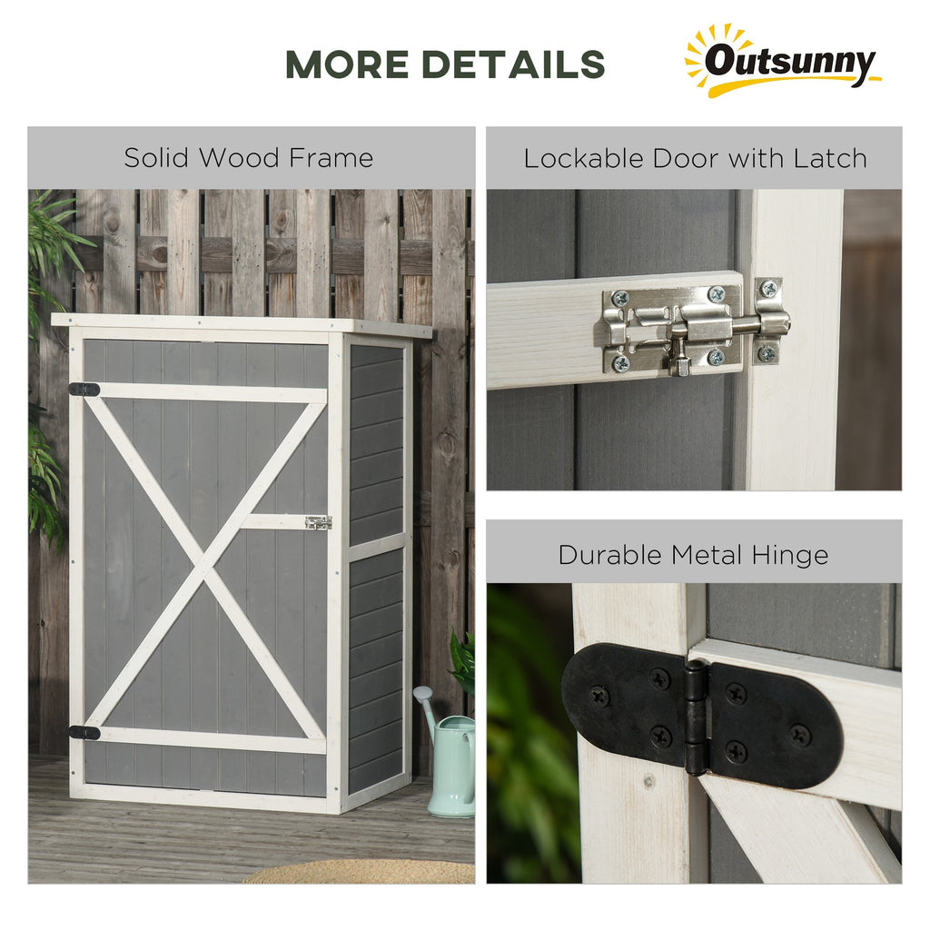 Outsunny Wooden Small Shed, Garden Storage Shed with Shelves and Bolt Latch, 75L x 56W x115H cm, Grey - SGP Garden Ltd