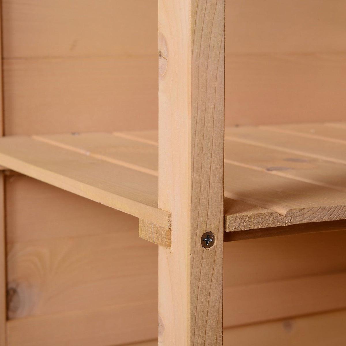 Outsunny Wooden Small Shed, Garden Storage Shed with Shelves and Bolt Latch, 75L x 56W x115H cm, Natural - SGP Garden Ltd